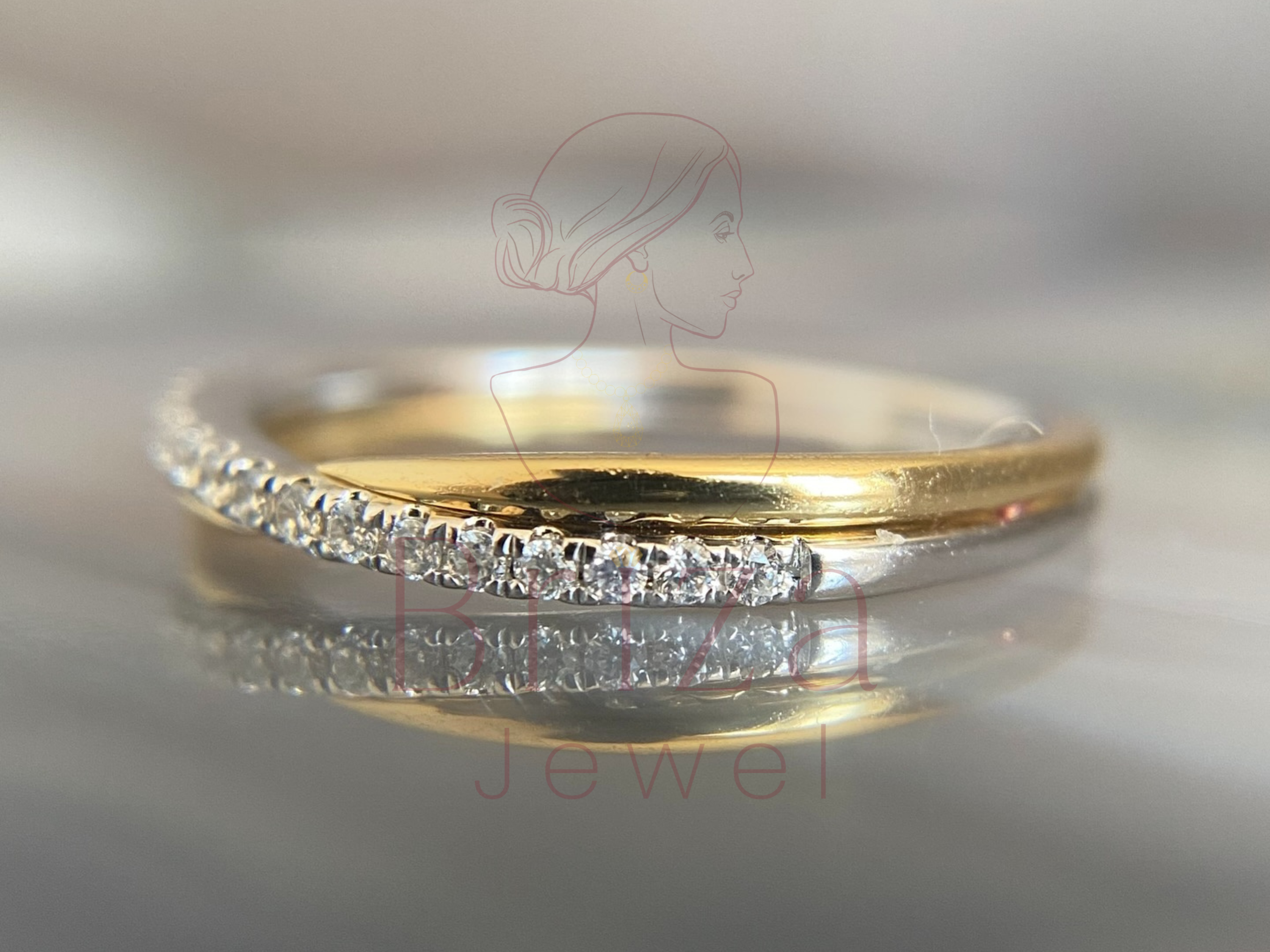 mixed metal gold and white gold band with pavé stones