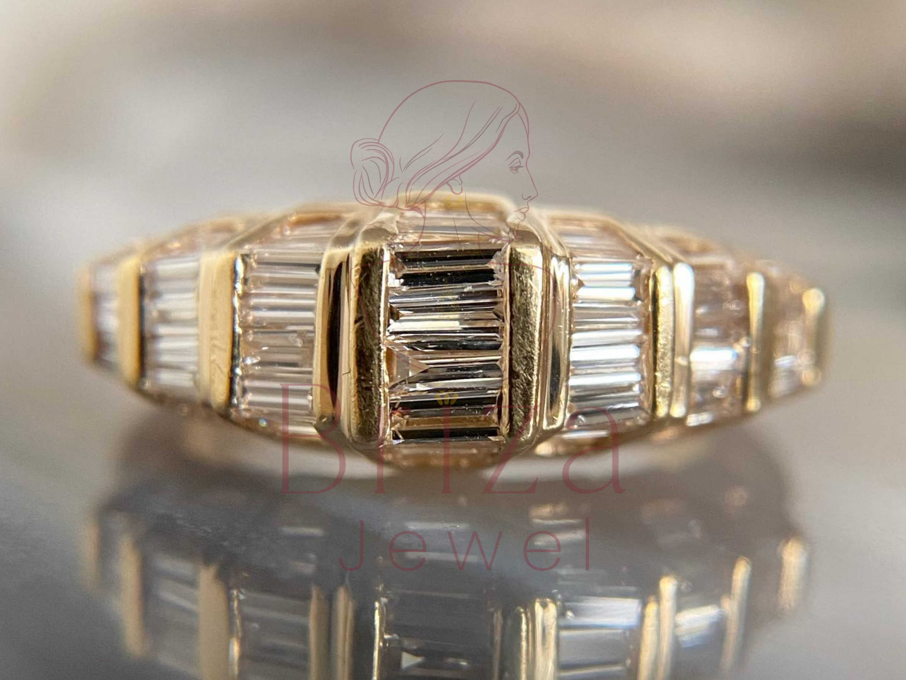 baguette diamond wedding band with art deco lab diamond design