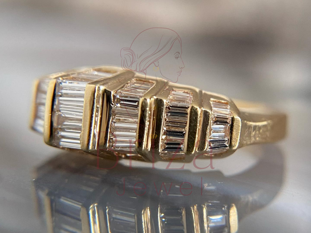 Baguette Diamond Wedding Band with Art Deco Lab Diamond Ring
