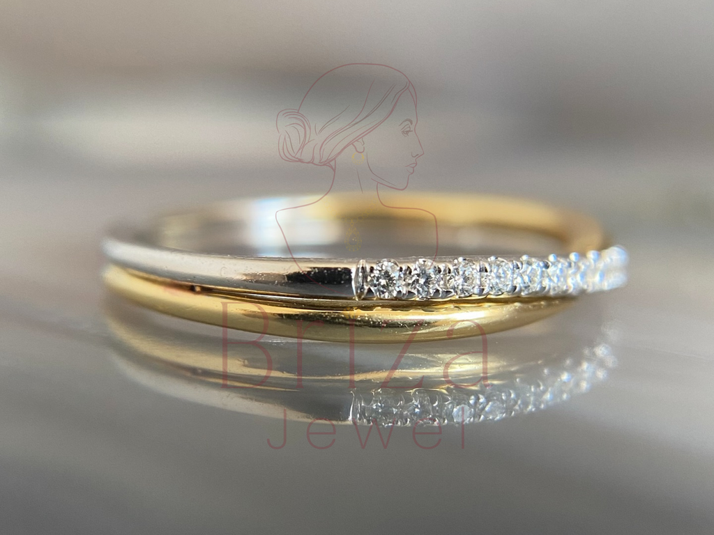 Two Tone Engagement Ring | Diamond Pavé Band Design