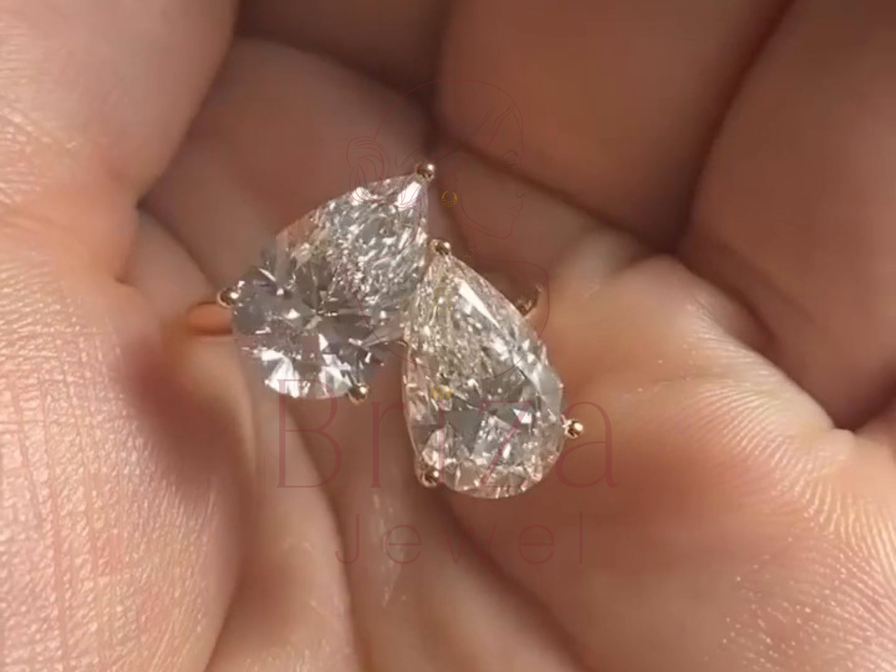 Toi et Moi Ring with Double Pear Moissanite Stones