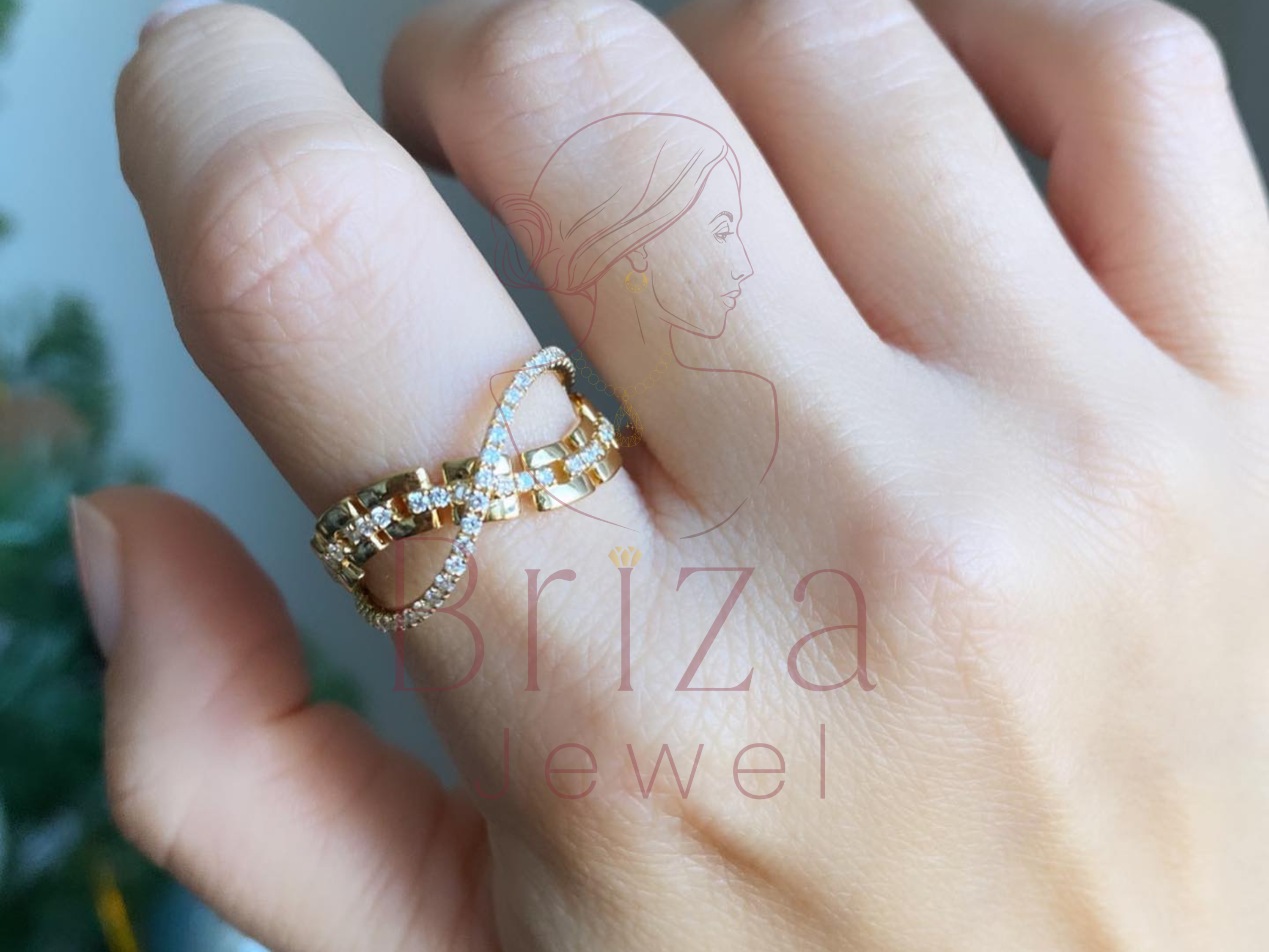 Infinity Diamond Ring with 14K Gold Cuban Chain Band