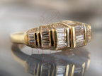 Baguette Diamond Wedding Band with Art Deco Lab Diamond Ring