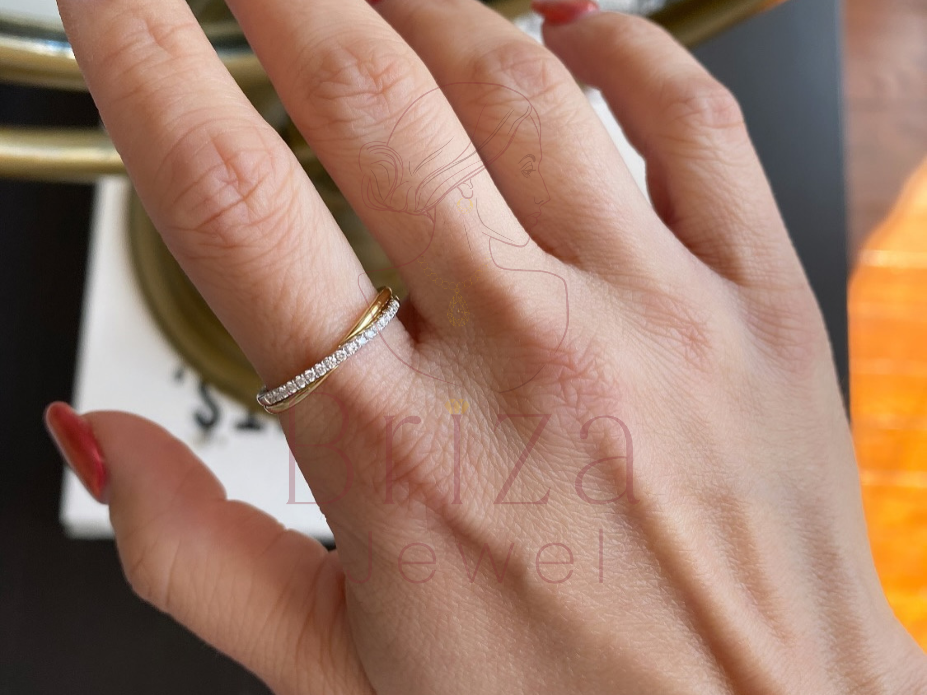 Two Tone Engagement Ring | Diamond Pavé Band Design