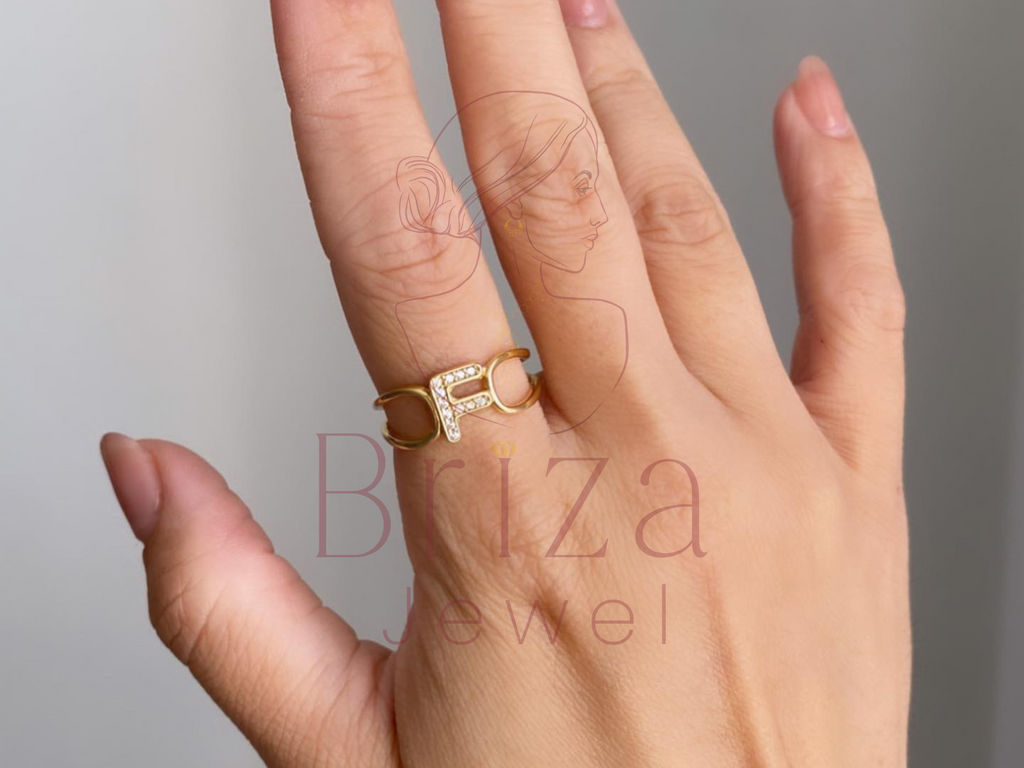 personalized initial gold ring with diamond accent