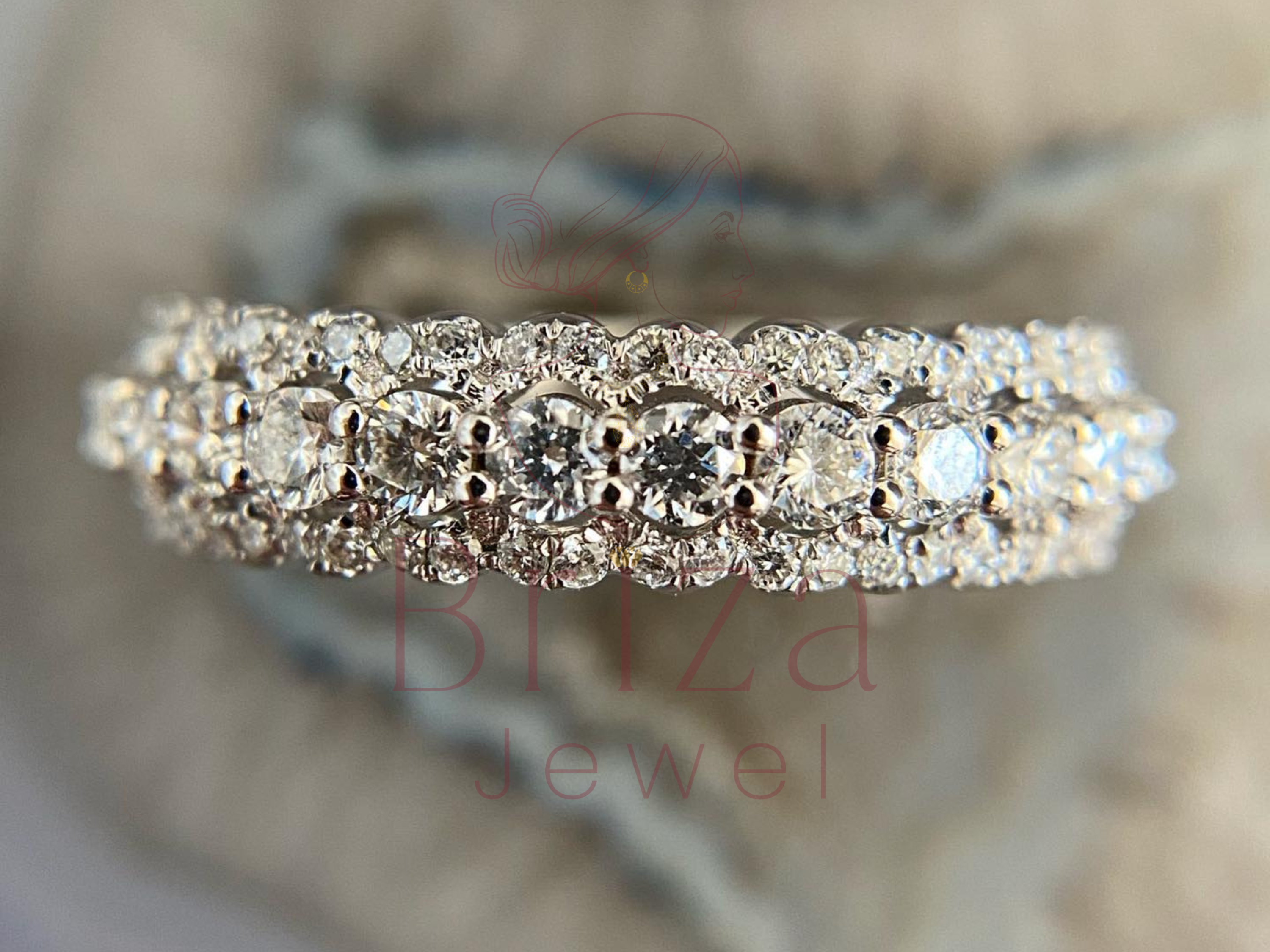 Triple Row Diamond Ring | White Gold Eternity Wedding Band