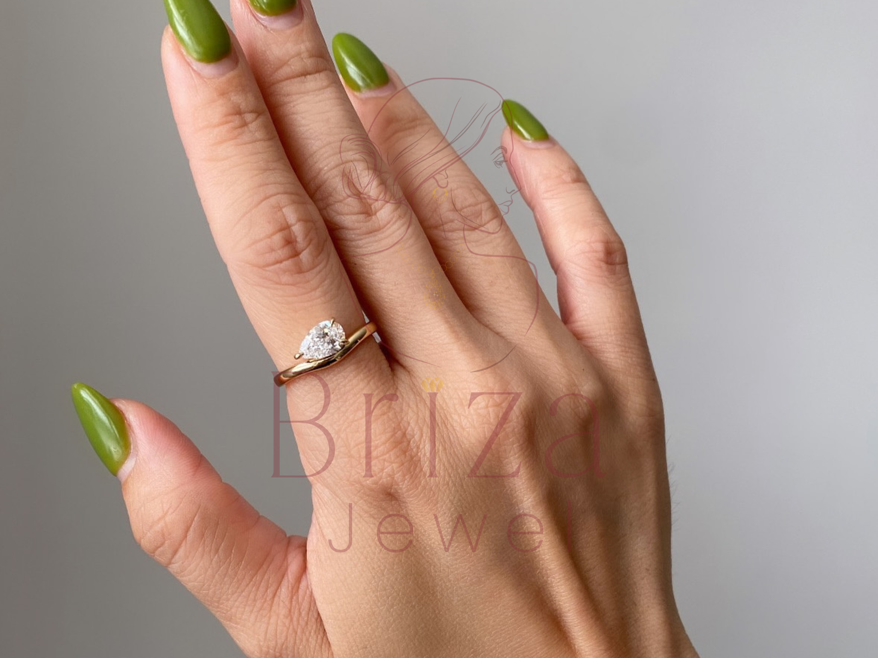 Pear Engagement Ring with Minimalist Teardrop Diamond