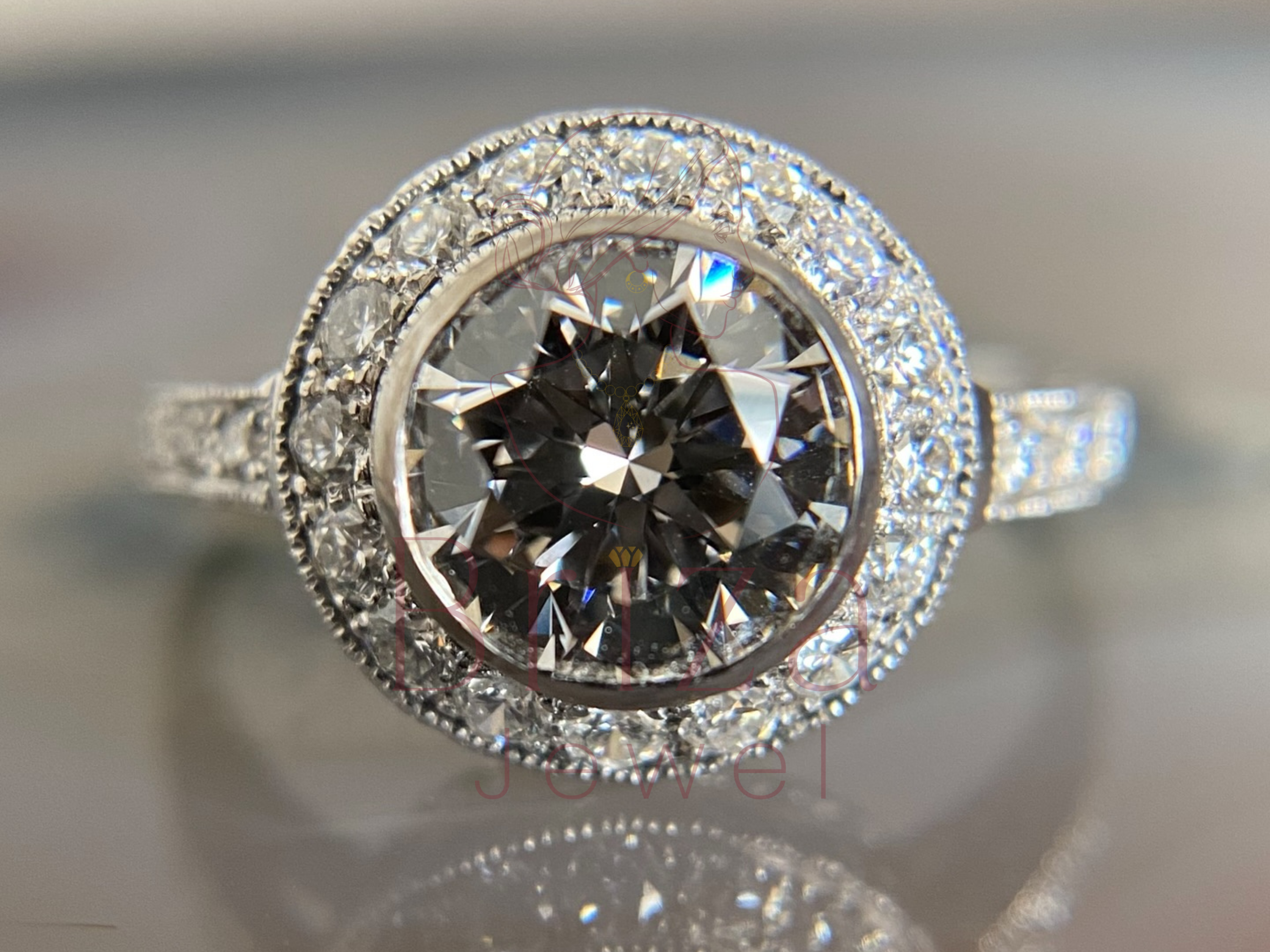 halo diamond engagement ring with 1.00 ct round cut center stone