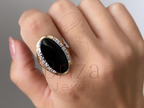 Women's Black Wedding Ring | Oval Black Gemstone Diamond