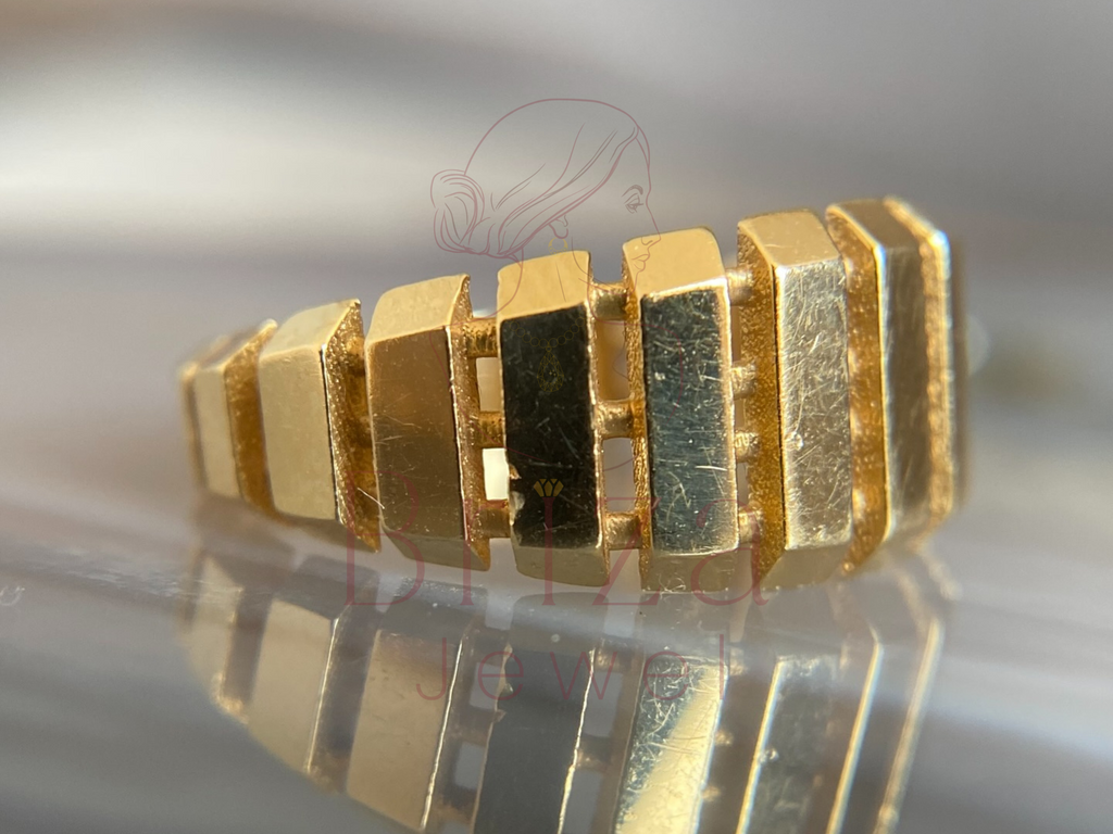 Vintage Hexagon Engagement Ring with Chunky Gold Band
