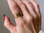 Vintage Hexagon Engagement Ring with Chunky Gold Band