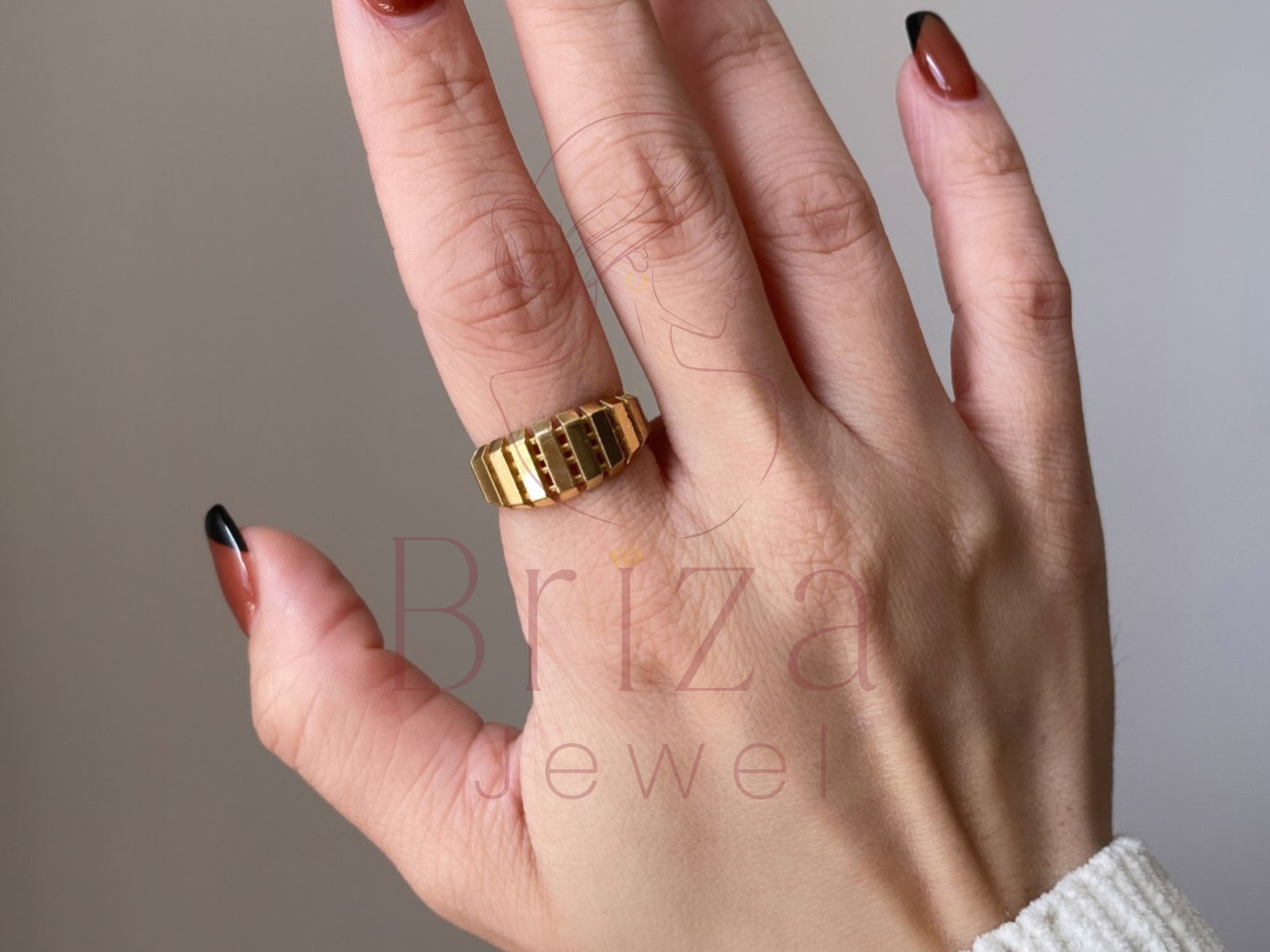 Vintage Hexagon Engagement Ring with Chunky Gold Band