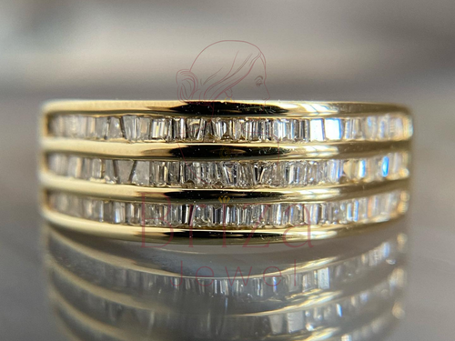 Baguette Engagement Ring in 14K Gold with Elegant Triple-Row Diamond Design