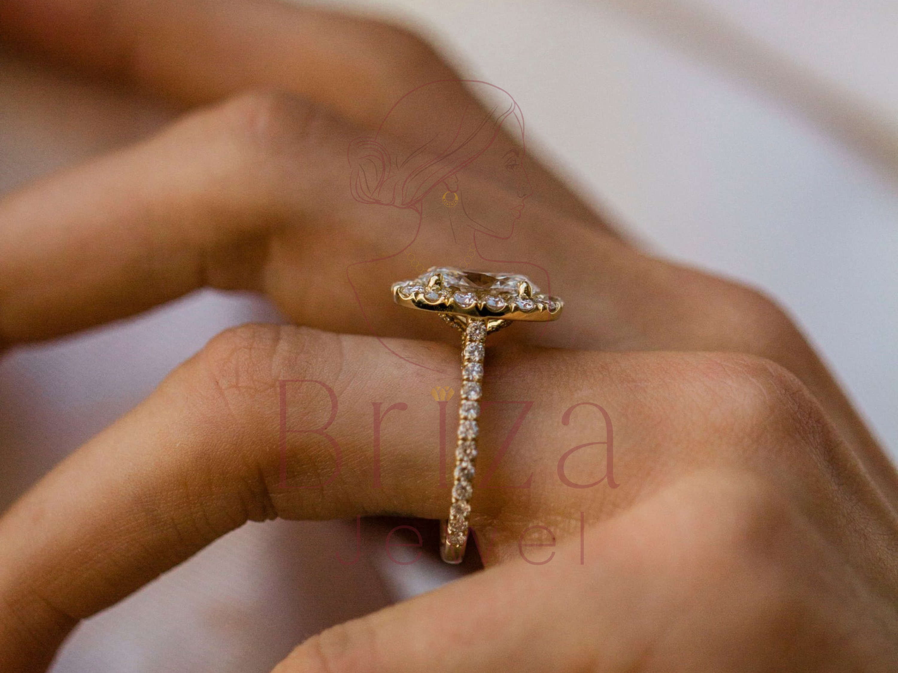 Hidden Halo Oval Engagement Ring | Elegant Yellow Gold Halo Ring