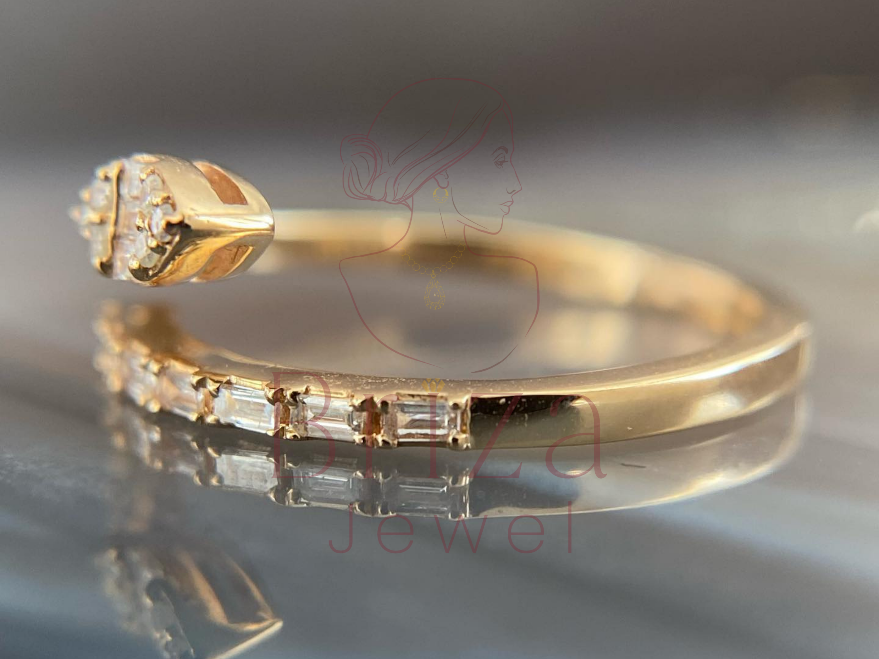 adjustable gold wrap jewelry with curved baguette accent