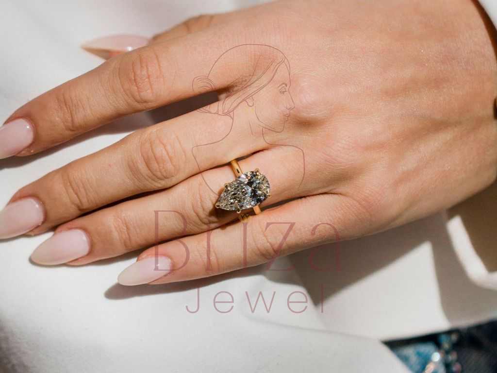 6 Carat Pear Shaped Diamond Ring | Yellow Gold Solitaire Ring