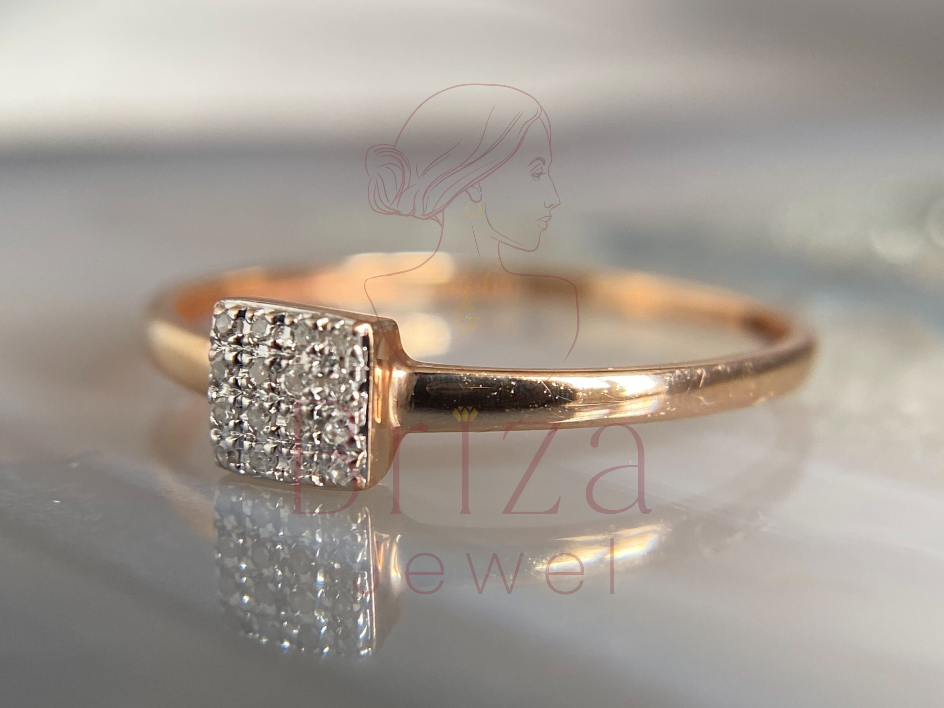 Square Diamond Ring – Minimalist Dainty Gold Stacking Band