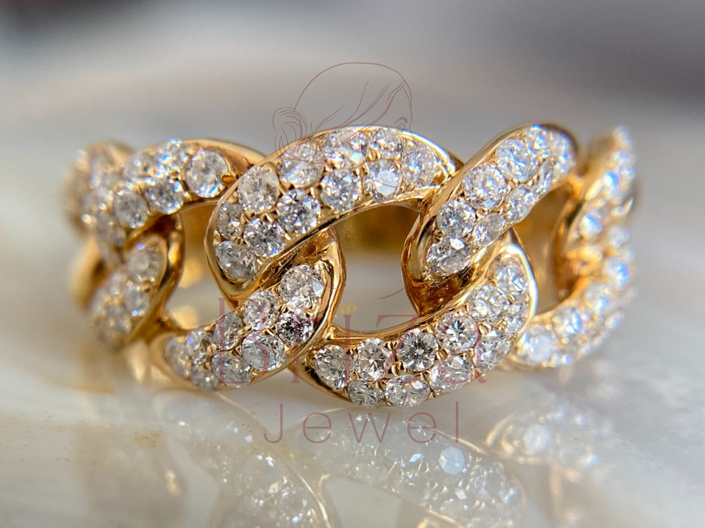 Cuban Ring | Yellow Gold Diamond Cuban Link Band