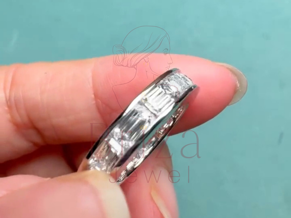 baguette moissanite eternity band with rectangular stones