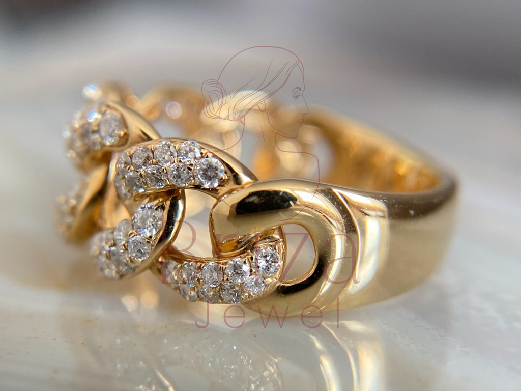 Cuban Ring | Yellow Gold Diamond Cuban Link Band