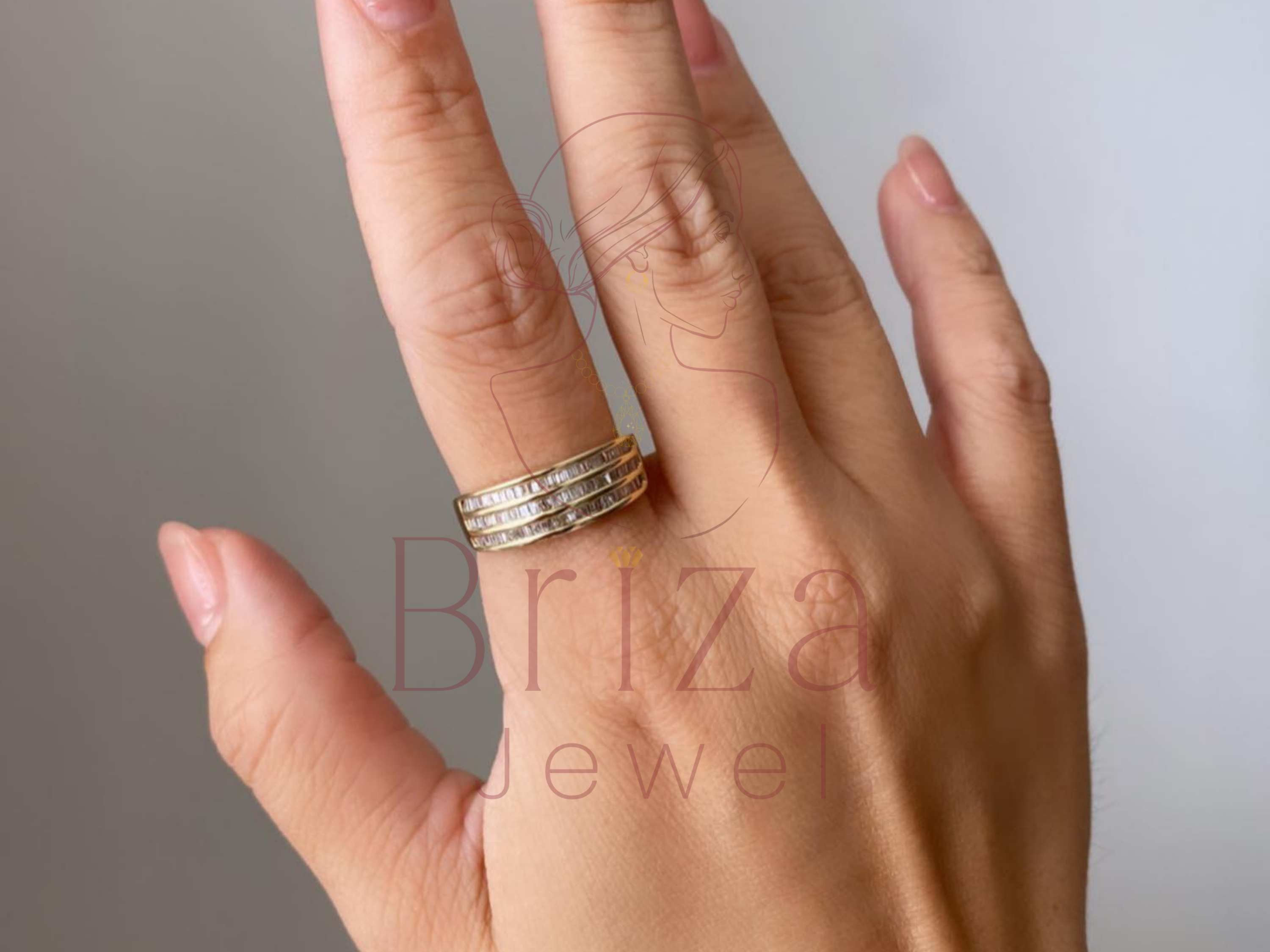 Triple-Row Diamond Engagement Ring Crafted in 14K Gold