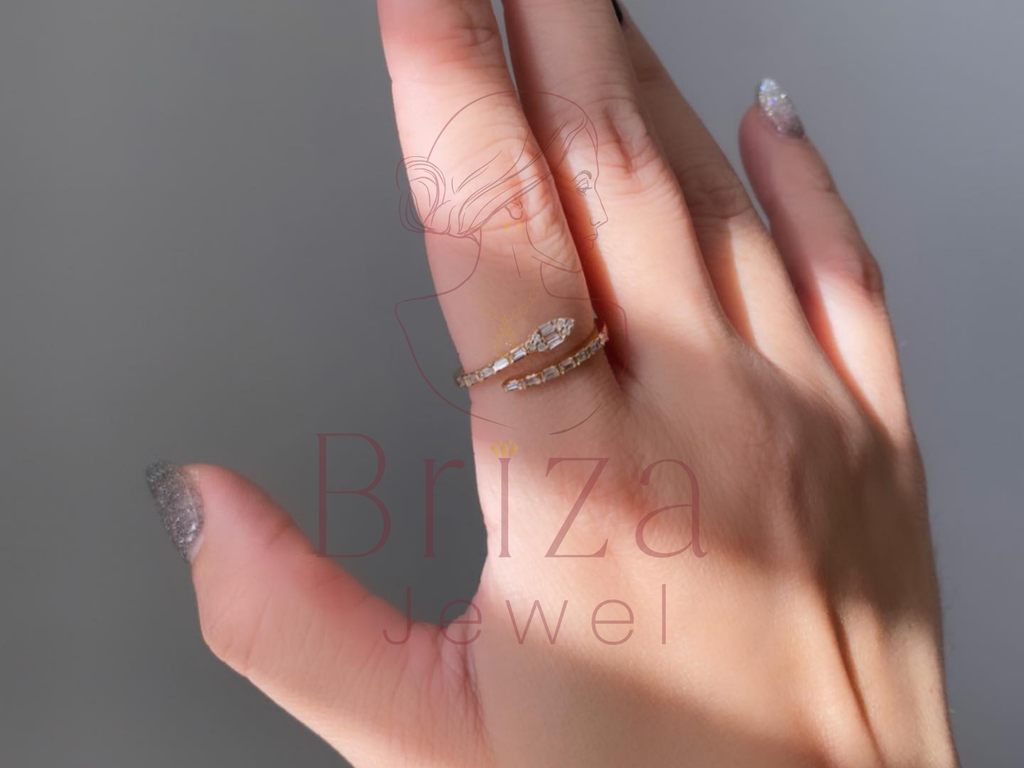 Snake Ring With Diamond | Adjustable Baguette Gold Ring