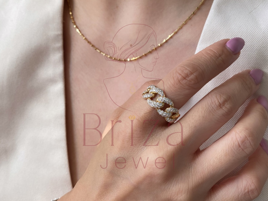 Cuban Ring | Yellow Gold Diamond Cuban Link Band