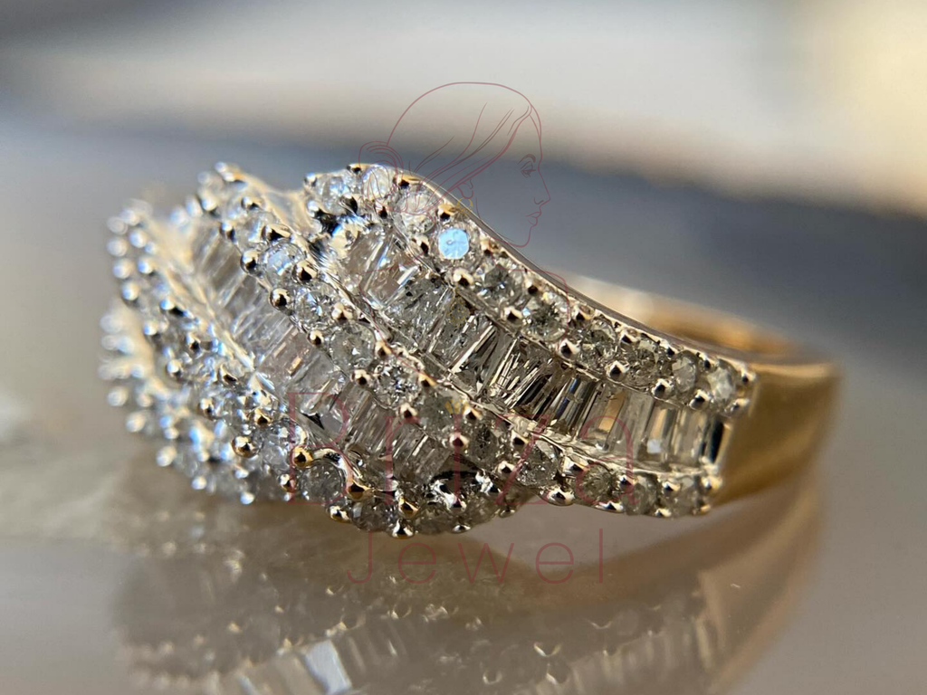 Cross Diamond Ring with Moissanite Baguette Wave Band