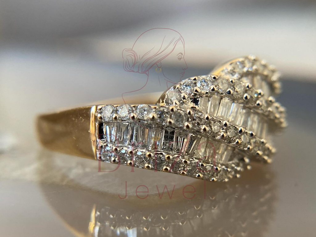 Cross Diamond Ring with Moissanite Baguette Wave Band