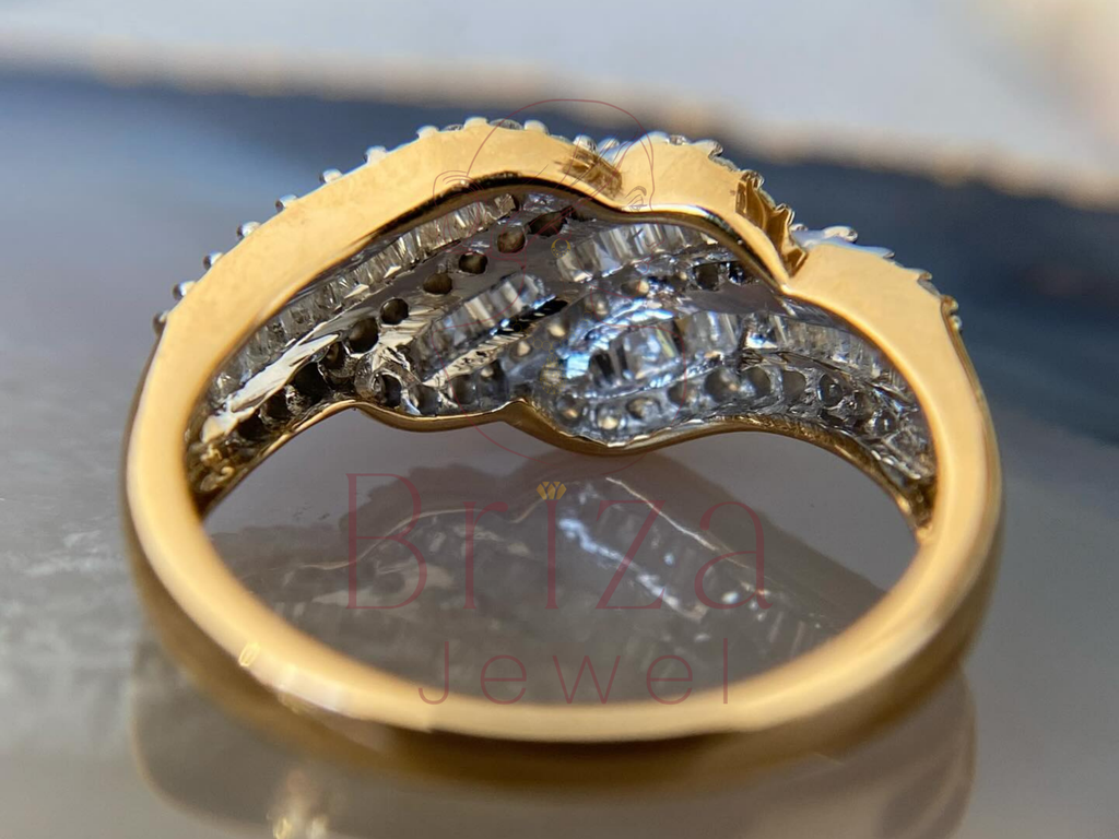 Cross Diamond Ring with Moissanite Baguette Wave Band