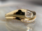 Yellow Gold Emerald Cut Engagement Ring with Pave Accent Band