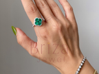 Cluster Emerald Ring | Diamond Halo Engagement Style