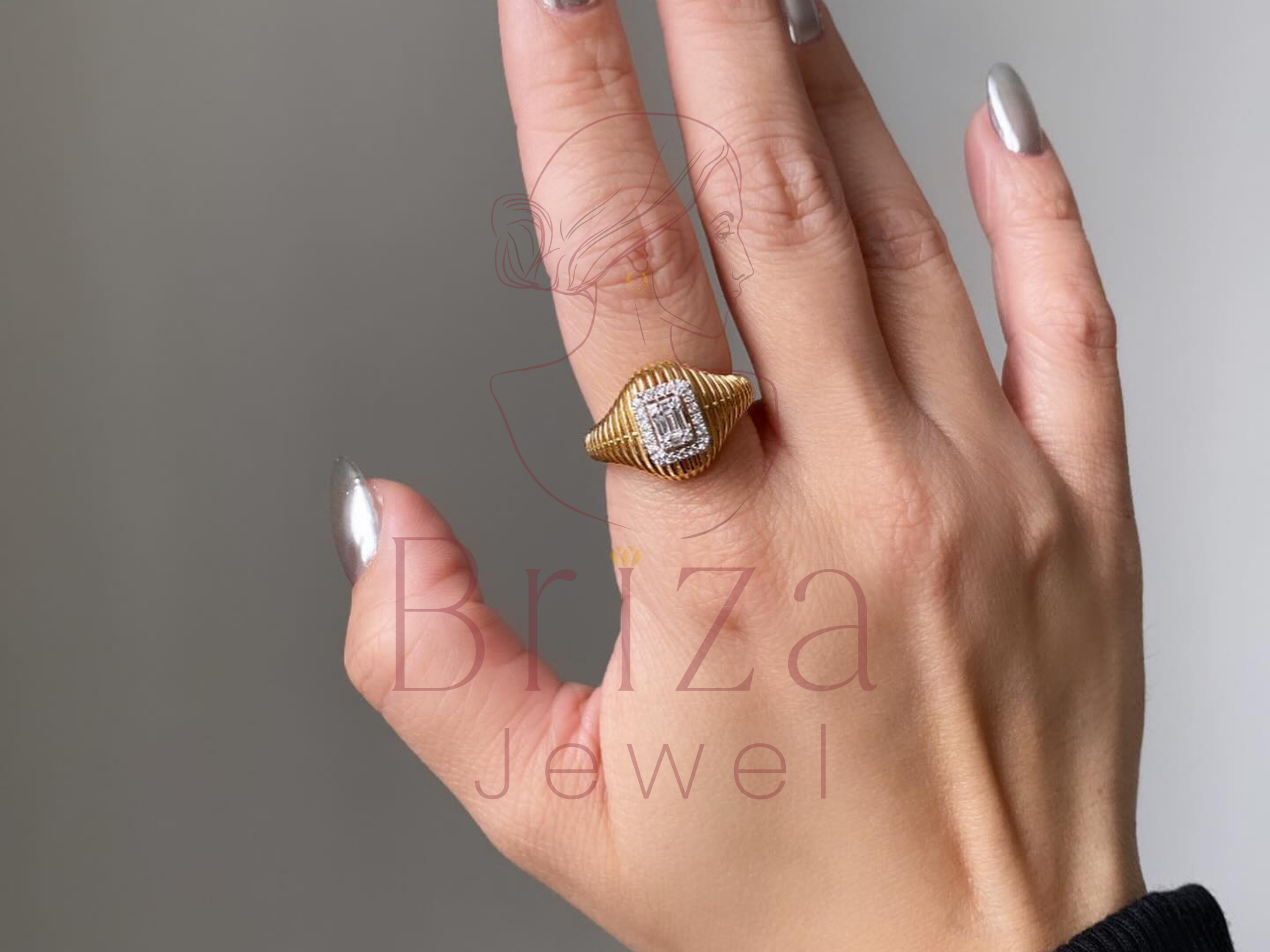 moissanite baguette halo ring with refined center stone