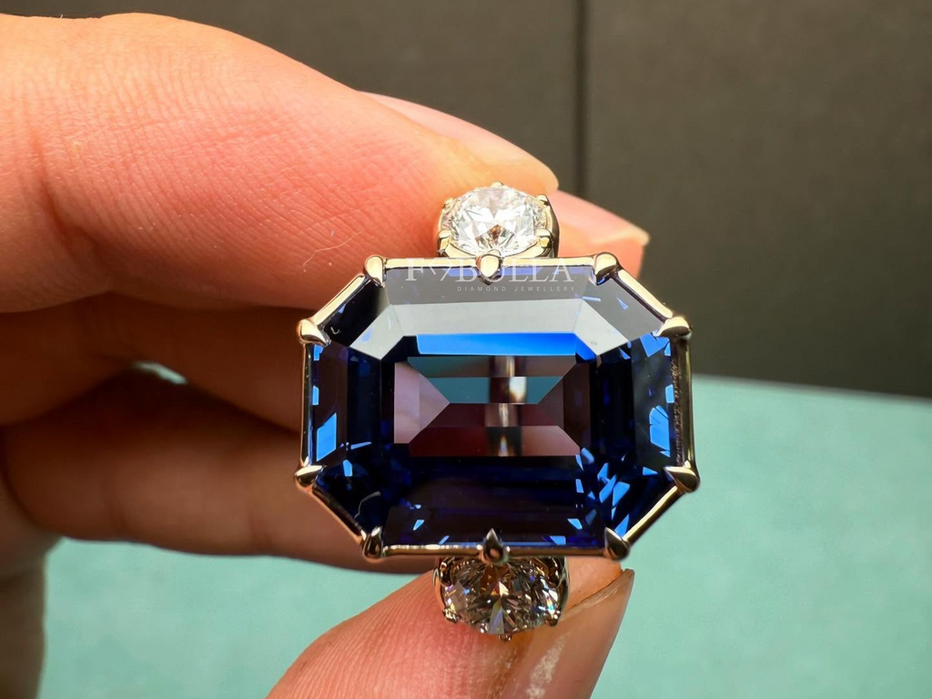 Diamond Cocktail Ring | Emerald Cut Blue Sapphire Luxury