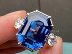 Diamond Cocktail Ring | Emerald Cut Blue Sapphire Luxury