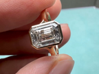 Lab Grown Emerald Cut Diamond Ring in Art Deco Gold