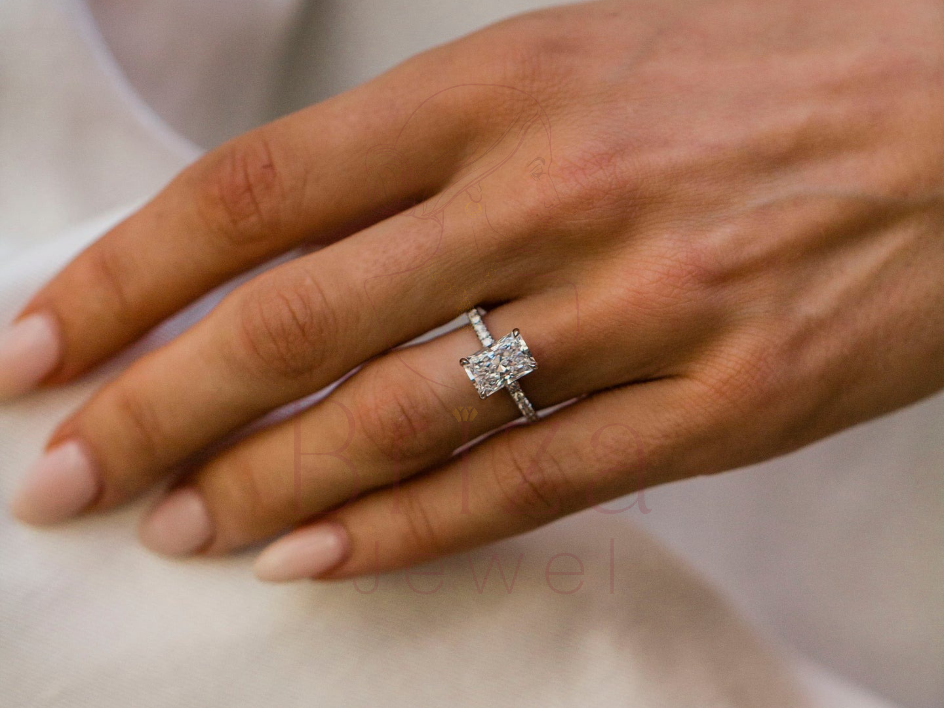 Radiant Cut Engagement Ring | Elegant Pave Band Bridal Jewelry