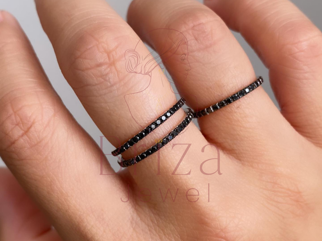 Black Eternity Band with Gothic Black Diamond Stack Ring