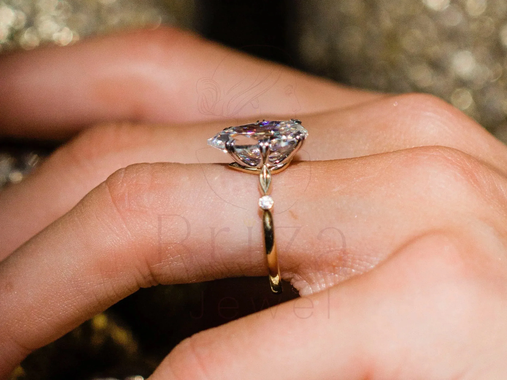 Pear Shaped Diamond Wedding Ring with Yellow Gold Solitaire