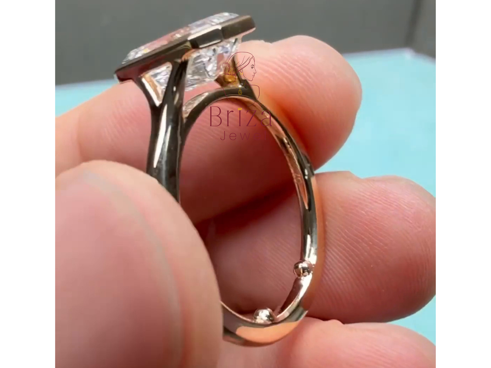 Lab Grown Emerald Cut Diamond Ring in Art Deco Gold