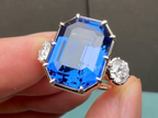 Diamond Cocktail Ring | Emerald Cut Blue Sapphire Luxury