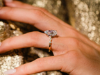 Pear Shaped Diamond Wedding Ring with Yellow Gold Solitaire