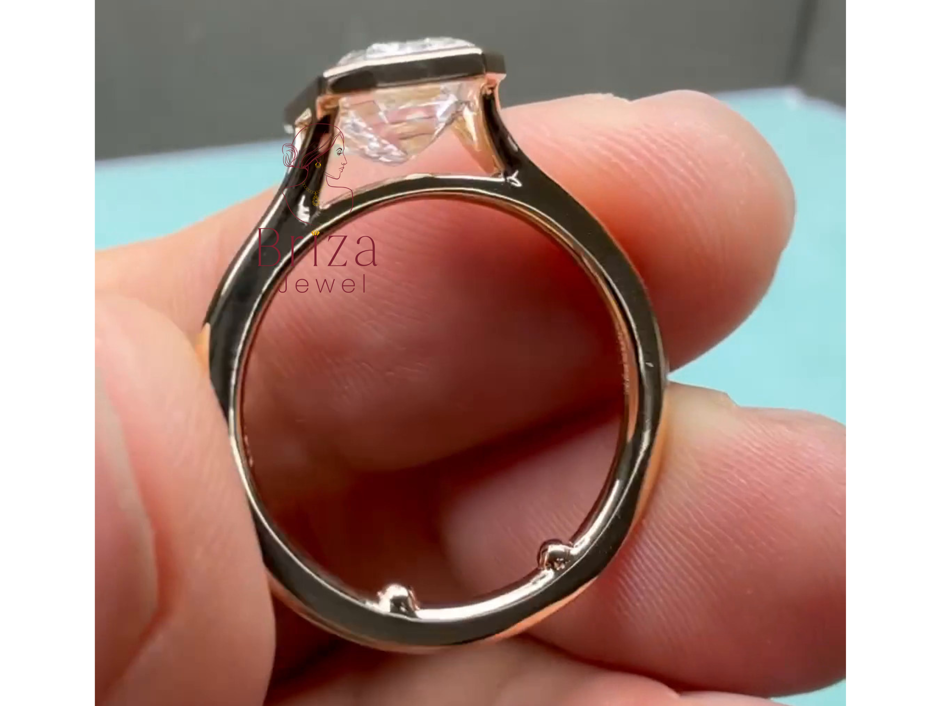 Lab Grown Emerald Cut Diamond Ring in Art Deco Gold