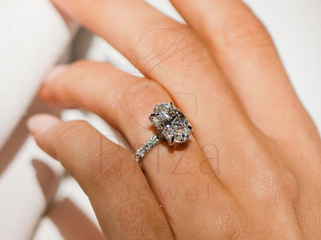 Oval Ring Diamond with Lab-Grown 3ct Pave Band Bridal