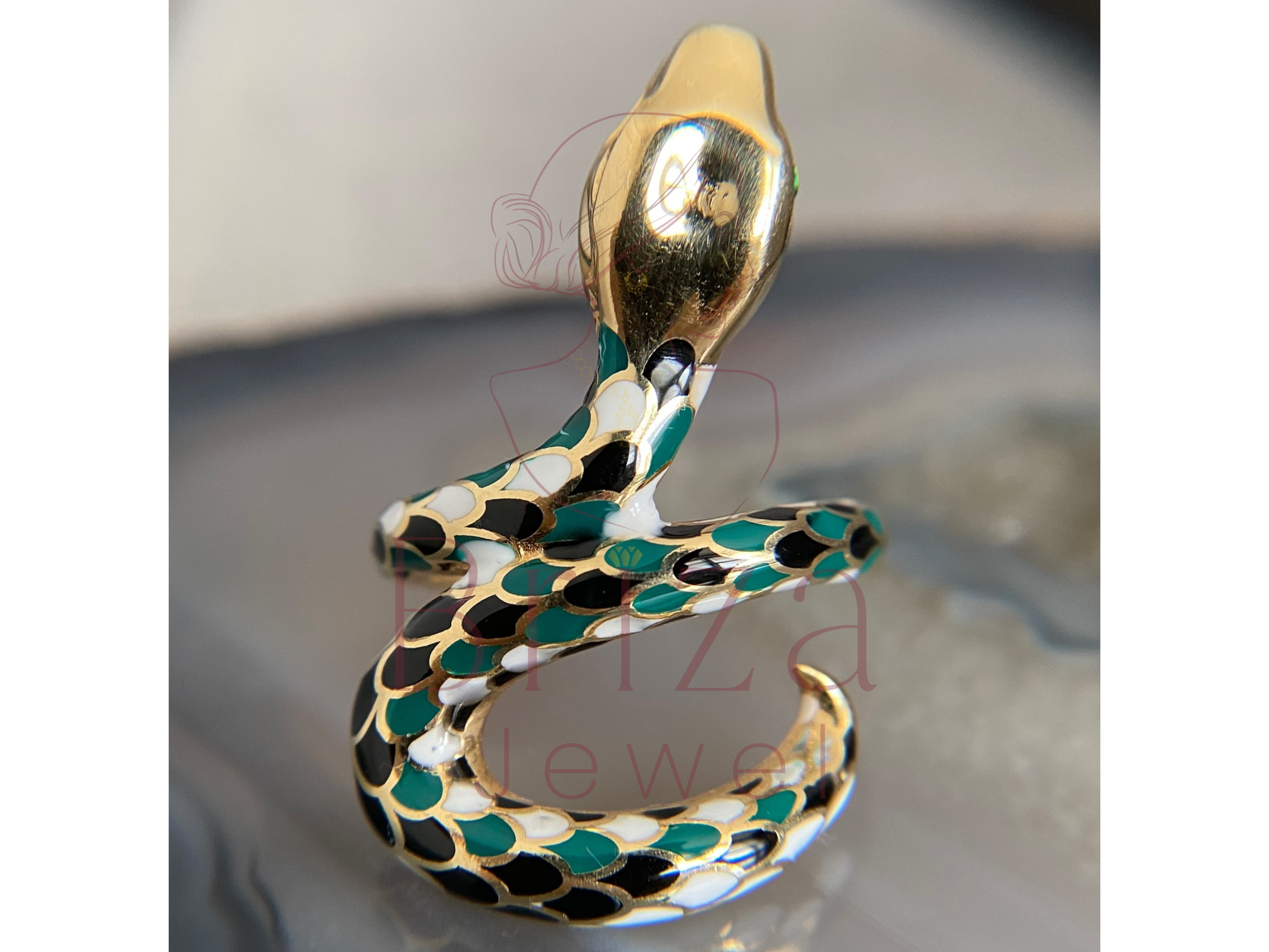 Ring Snake Gold with Enamel Serpent Adjustable Design