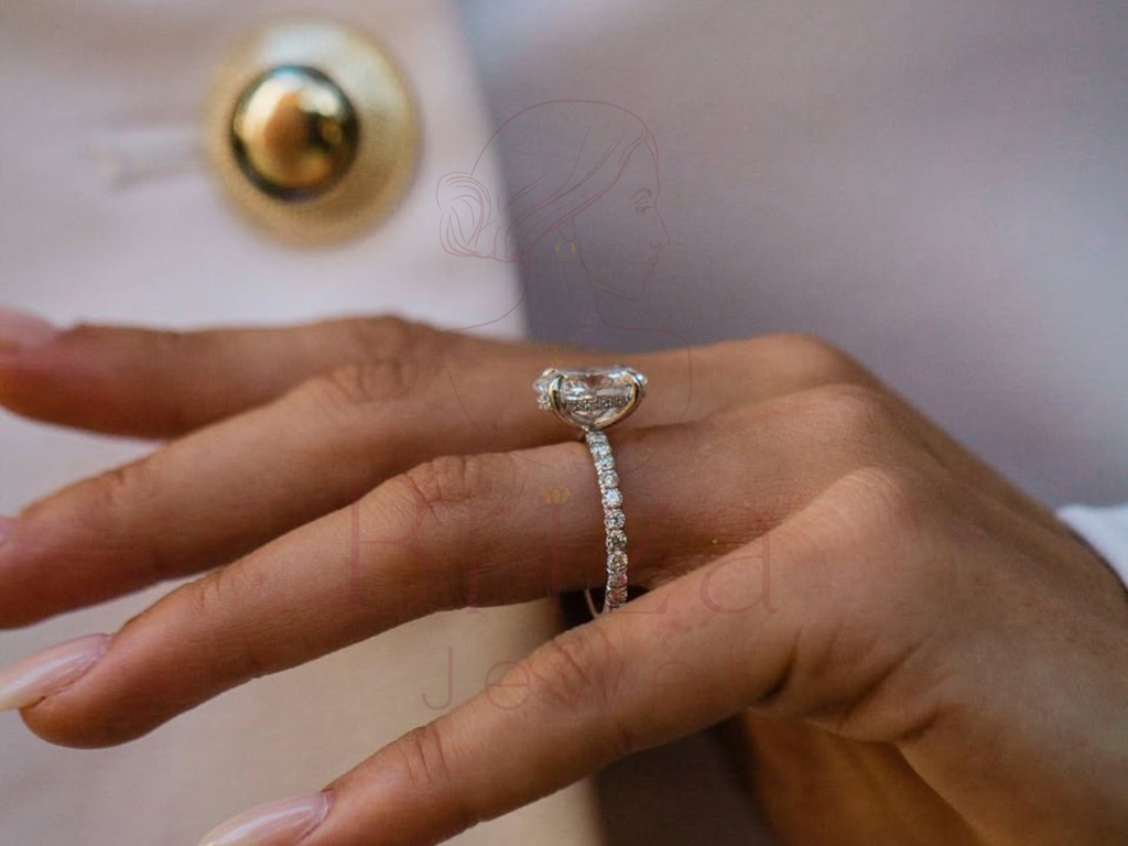 Oval Ring Diamond with Lab-Grown 3ct Pave Band Bridal