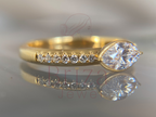 Marquise Cut Diamond Ring with Yellow Gold Pave Band