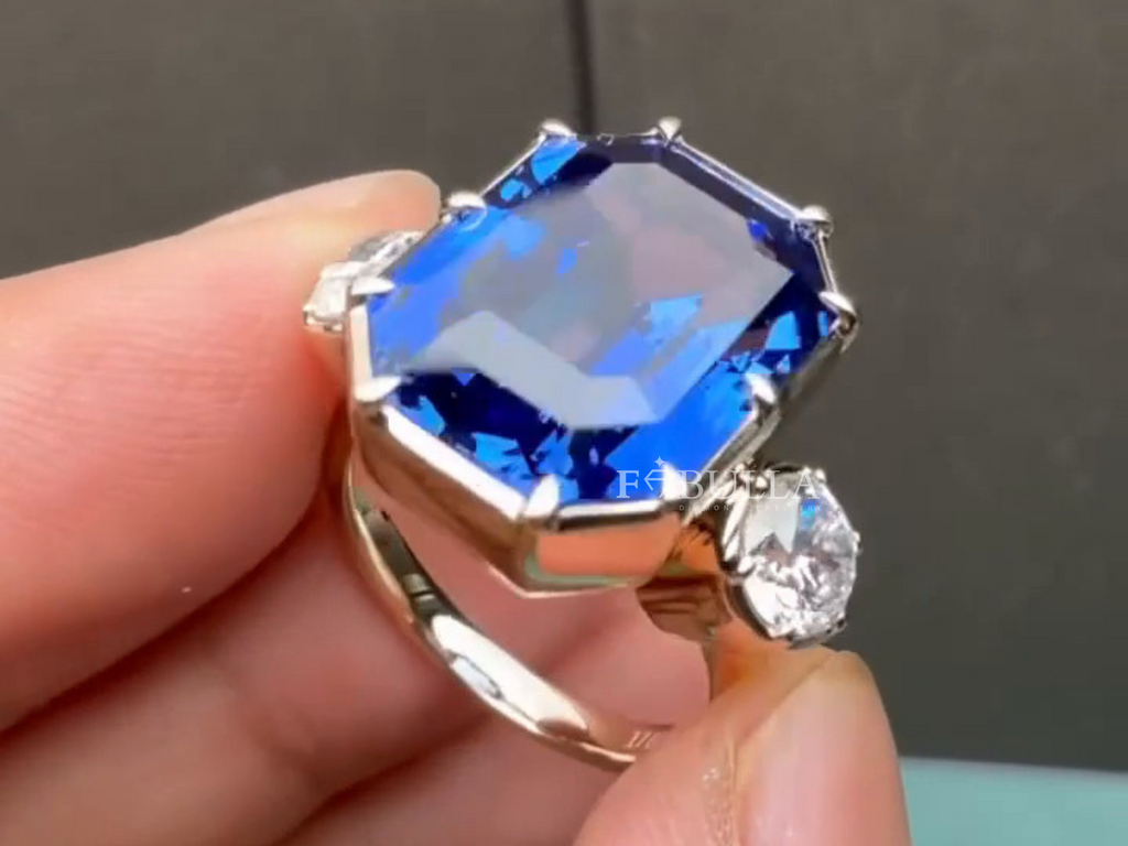 Diamond Cocktail Ring | Emerald Cut Blue Sapphire Luxury
