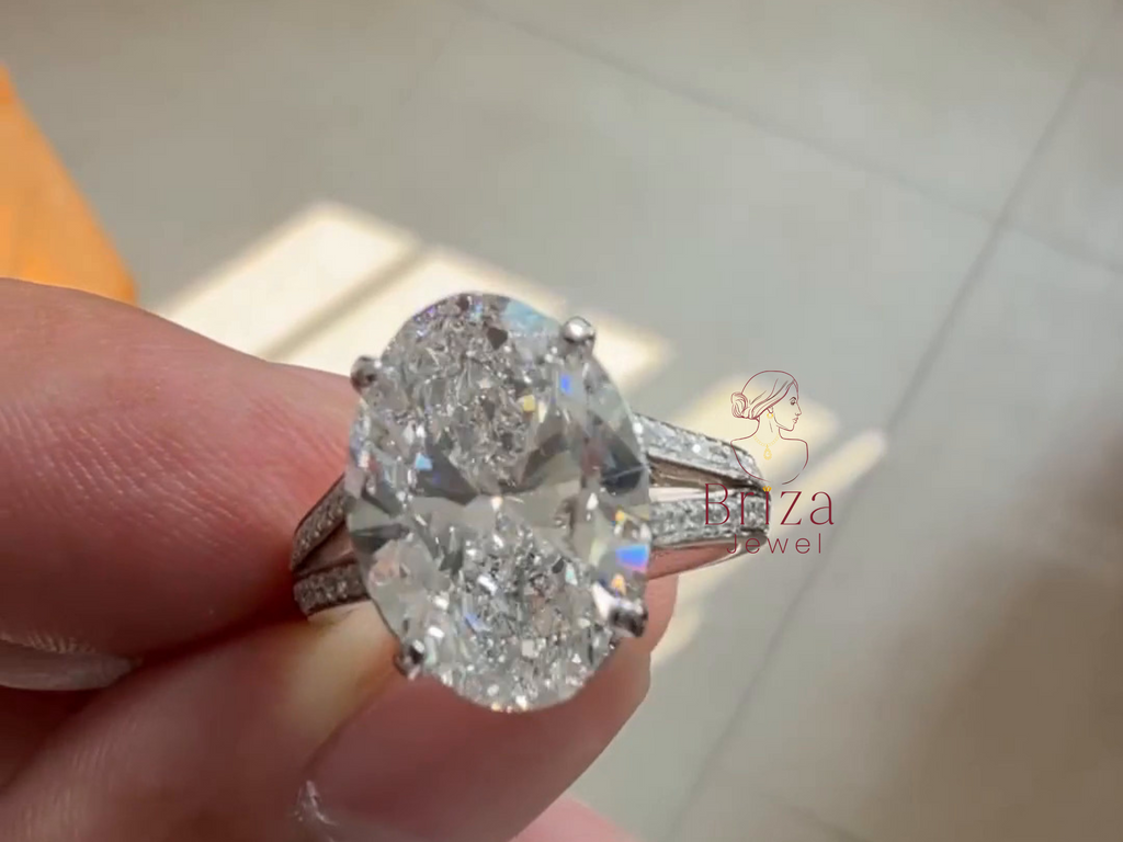 Oval Moissanite Pave Band Engagement Ring