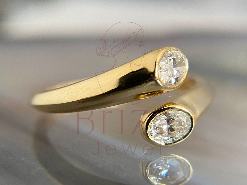Bezel Engagement Ring with Modern Open Gold Band